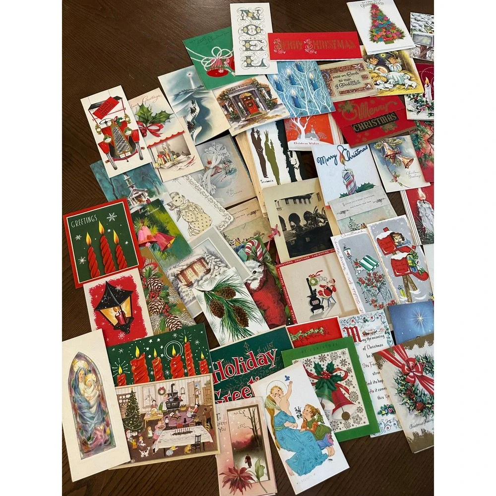 Vintage 80+ Christmas Cards Lot Mixed Retro Mid Century Holiday Ephemera Journal